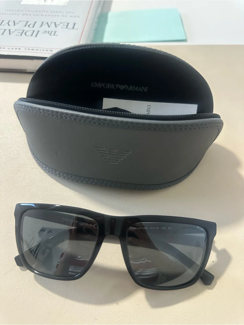 Emporio Armani Black Rectangular Sunglasses with Branded Case